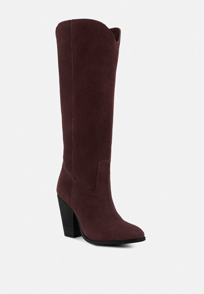 Rag & Co Great-storm Burgundy Suede Leather Knee Boots In White