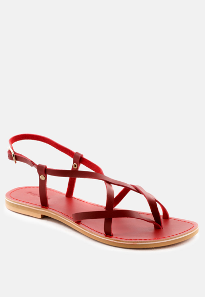 Rag & Co Rita Red Strappy Flat Leather Sandals
