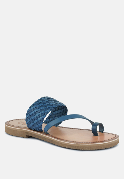 Rag & Co Isidora Blue Braided Leather Flat Sandal