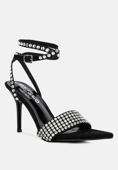 Rag & Co Zurin Black High Heeled Diamante Sandals