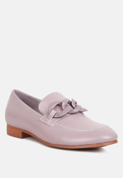 Rag & Co Merva Chunky Chain Leather Loafers In Off Lilac In Purple