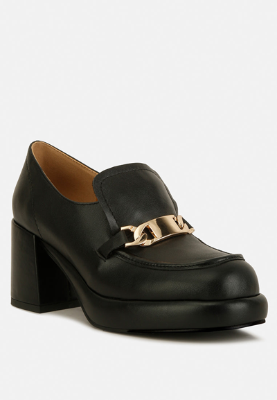Rag & Co Morgan Metallic Embellishment Leather Platform Loafers In Black