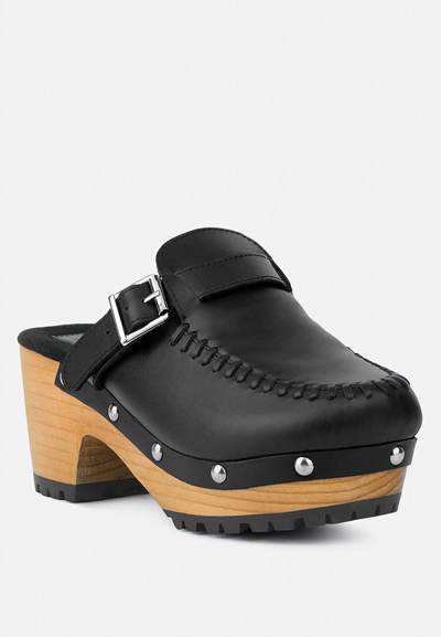 Rag & Co Choctav Black Handcrafted Leather Clogs