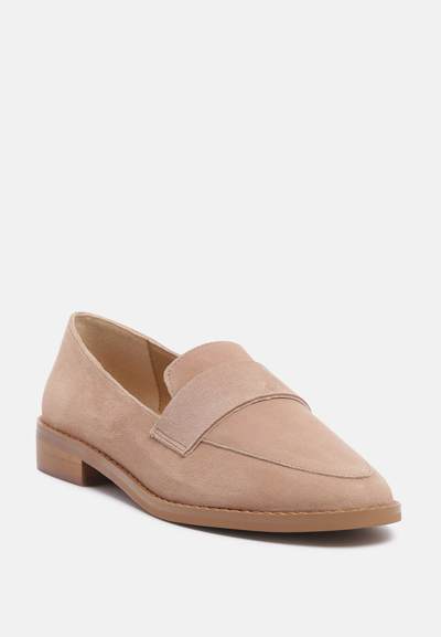 Rag & Co Zofia Nude Suede Penny Loafers In Brown