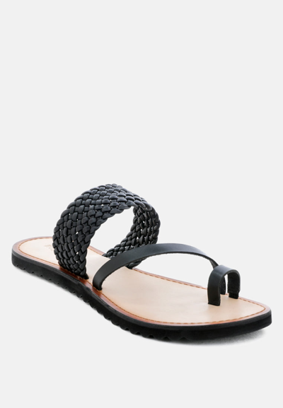 Rag & Co Zina Black Braided Leather Flat Sandal