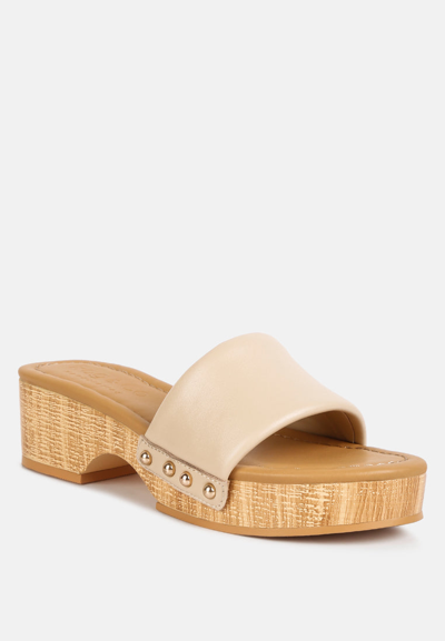 Rag & Co Minny Textured Heel Leather Slip On Sandals In Beige In Brown