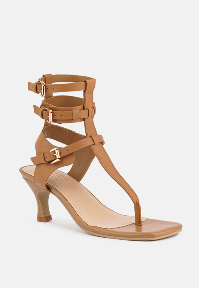 Rag & Co Nereid Tan Kitten Heel Cut Out Gladiator Sandals In Multi