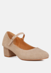 Rag & Co Dallin Suede Block Heel Mary Janes In Sand In Beige