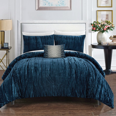 Chic Home Design Kerk 8 Piece Comforter Set Crinkle Crushed Velvet Bed In A Bag Bedding In Blue