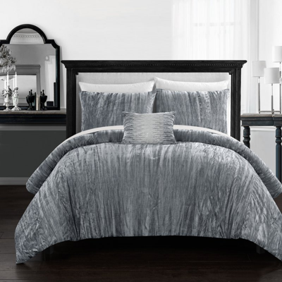 Chic Home Design Kerk 8 Piece Comforter Set Crinkle Crushed Velvet Bed In A Bag Bedding In Gray