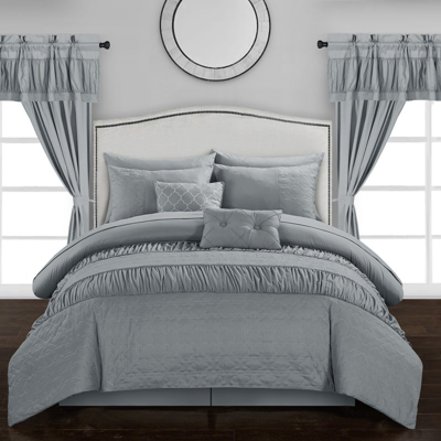 Chic Home Design Tinos 20 Piece Comforter Set Striped Ruched Ruffled Embossed Bed In A Bag Bedding In Grey
