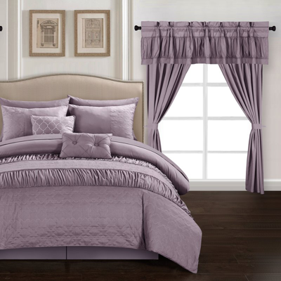 Chic Home Design Tinos 20 Piece Comforter Set Striped Ruched Ruffled Embossed Bed In A Bag Bedding In Purple
