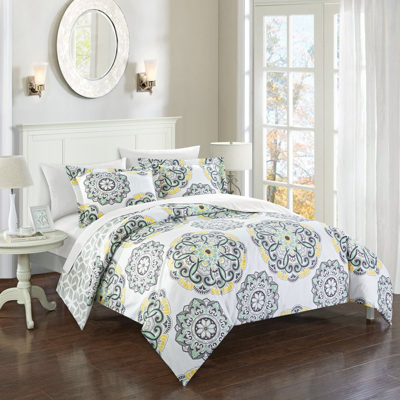 Chic Home Design Ibiza 7 Piece Duvet Set Super Soft Microfiber Large Printed Medallion Reversible With Geometric Prin In Gray
