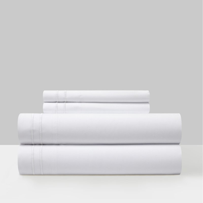 Chic Home Design Savannah 3 Piece Sheet Set Solid Color With Dual Stripe Embroidery In White