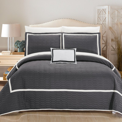 Chic Home Design Nero 8 Piece Quilt Cover Set Hotel Collection Two Tone Banded Geometric Embroidered Quilted Bed In A In Gray