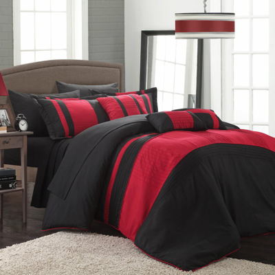 Chic Home Design Figaro Black King 10-piece Bed-in-a-bag Comforter Set In Red