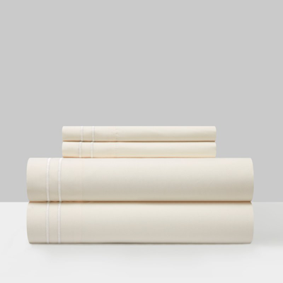 Chic Home Design Savannah 3 Piece Sheet Set Solid Color With Dual Stripe Embroidery In White