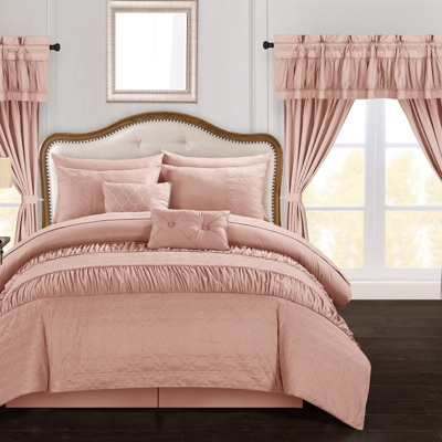 Chic Home Design Tinos 20 Piece Comforter Set Striped Ruched Ruffled Embossed Bed In A Bag Bedding In Pink