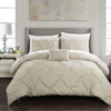 CHIC HOME DESIGN WHITLEY 4 PIECE DUVET COVER SET RUFFLED PINCH PLEAT DESIGN EMBELLISHED ZIPPER CLOSURE BEDDING