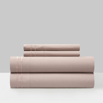 Chic Home Design Savannah 3 Piece Sheet Set Solid Color With Dual Stripe Embroidery In Pink