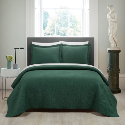 Chic Home Design Teague 7 Piece Quilt Set Contemporary Organic Wave Pattern Bed In A Bag In Green