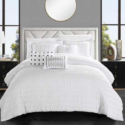 Chic Home Design Jayrine 6 Piece Comforter Set Striped Ruched Ruffled Bedding In White