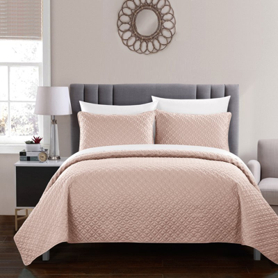 Chic Home Design Mather 3 Piece Quilt Cover Set Rose Star Geometric Quilted Bedding In Pink