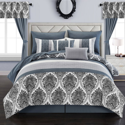 Chic Home Design Katniss 20 Piece Comforter Set Medallion Quilted Embroidered Design Complete Bed In A Bag Bedding In Gray
