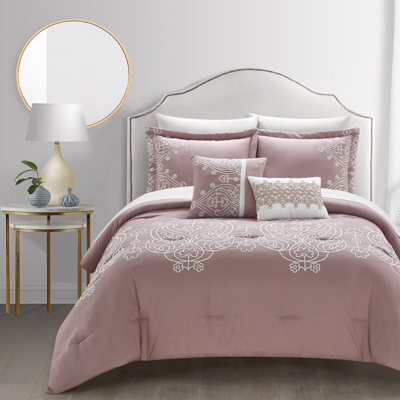 Chic Home Design Gigi 5 Piece Comforter Set Scroll Embroidered Bedding In Pink