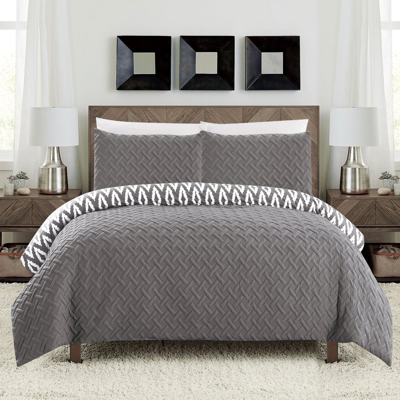 Chic Home Design Sabina 3 Piece Reversible Comforter Set Embossed And Embroidered Quilted Bedding In Grey