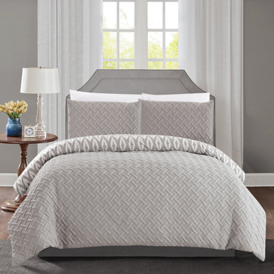 Chic Home Design Sabina 3 Piece Reversible Comforter Set Embossed And Embroidered Quilted Bedding In Gray