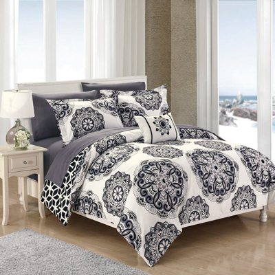 Chic Home Design Catalonia 6 Piece Reversible Comforter Set Super Soft Microfiber Large Printed Medallion Design With In Gray