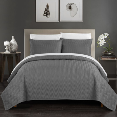 Chic Home Design Lapp 7 Piece Quilt Cover Set Geometric Chevron Quilted Bed In A Bag Bedding In Grey