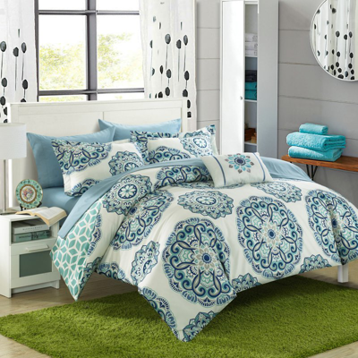 Chic Home Design Catalonia 6 Piece Reversible Comforter Set Super Soft Microfiber Large Printed Medallion Design With In Blue