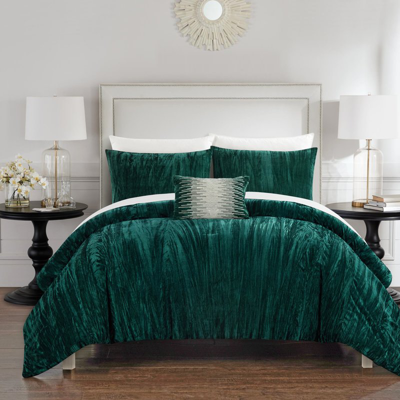 Chic Home Design Kerk 8 Piece Comforter Set Crinkle Crushed Velvet Bed In A Bag Bedding In Green