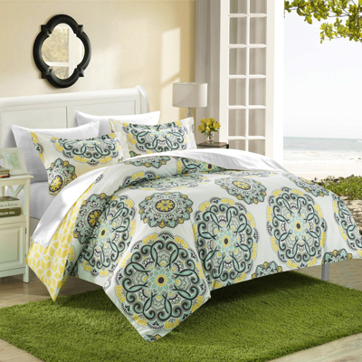 Chic Home Design Ibiza 7 Piece Duvet Set Super Soft Microfiber Large Printed Medallion Reversible With Geometric Prin In Yellow