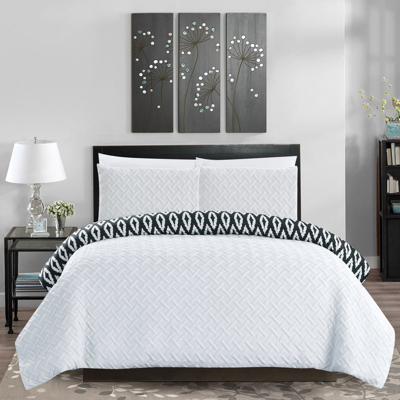 Chic Home Design Sabina 3 Piece Reversible Comforter Set Embossed And Embroidered Quilted Bedding In White
