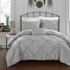 Chic Home Design Whitley 3 Piece Duvet Cover Set Ruffled Pinch Pleat Design Embellished Zipper Closure Bedding In Gray