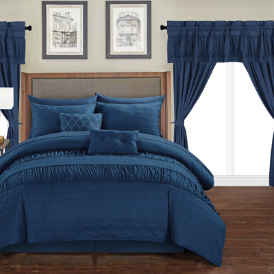 Chic Home Design Tinos 20 Piece Comforter Set Striped Ruched Ruffled Embossed Bed In A Bag Bedding In Blue