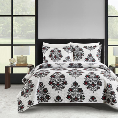 Chic Home Design Morris 3 Piece Quilt Set Large Scale Floral Medallion Print Design Bedding In Gray