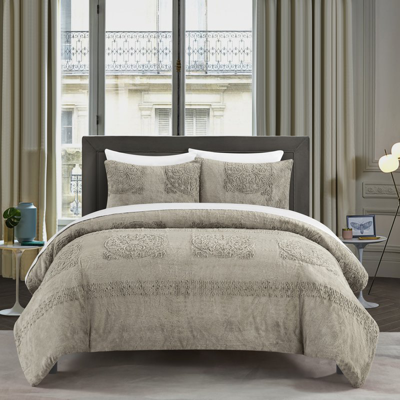 Chic Home Design Amara 2 Piece Comforter Set Embossed Mandala Pattern Faux Fur Micromink Backing Bedding In Neutral