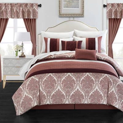Chic Home Design Katniss 20 Piece Comforter Set Medallion Quilted Embroidered Design Complete Bed In A Bag Bedding In Red