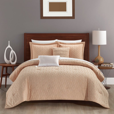 Chic Home Design Reign 5 Piece Comforter Set Clip Jacquard Geometric Pattern Design Bedding In Pink