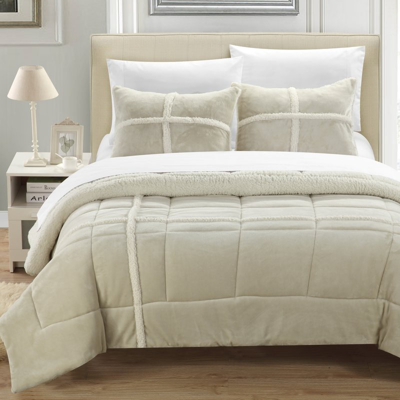 Chic Home Design Chiron 3 Piece Comforter Set Ultra Plush Micro Mink Sherpa Lined Bedding In Neutral