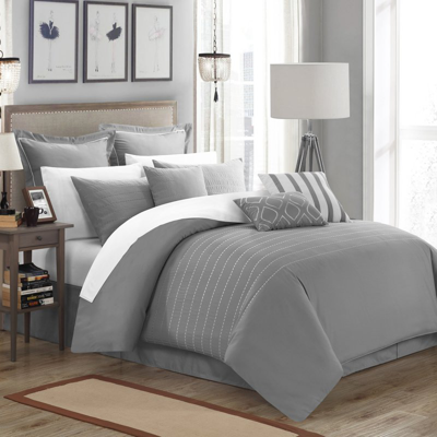 Chic Home Design Karlston 13 Piece Comforter Bed In A Bag Elegant Stitched Embroidered Design Complete Bedding Set In Grey