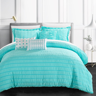 Chic Home Design Jayrine 6 Piece Comforter Set Striped Ruched Ruffled Bedding In Blue