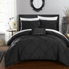 Chic Home Design Whitley 4 Piece Duvet Cover Set Ruffled Pinch Pleat Design Embellished Zipper Closure Bedding In Black