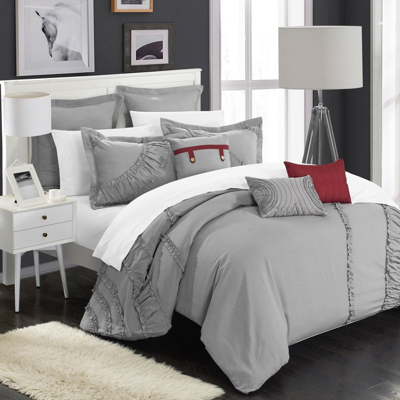 Chic Home Design Lunar 12 Piece Faux Linen Queen Bed In A Bag Comforter Set In Grey