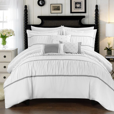 Chic Home Design Wanda 10 Piece Comforter Set Complete Bed In A Bag Pleated Ruched Ruffled Bedding In White