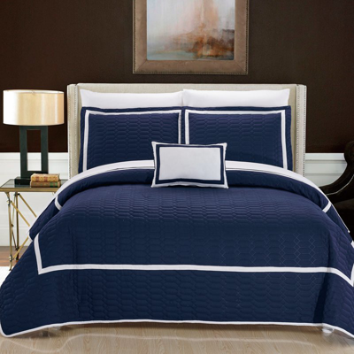 Chic Home Design Nero 8 Piece Quilt Cover Set Hotel Collection Two Tone Banded Geometric Embroidered Quilted Bed In A In Blue